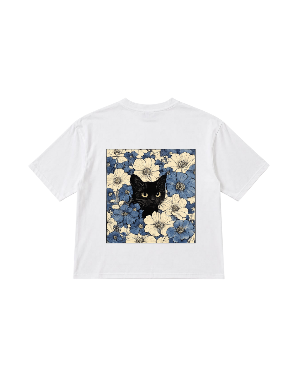 Midnight Cat Bloom Graphic Oversized T-Shirt
