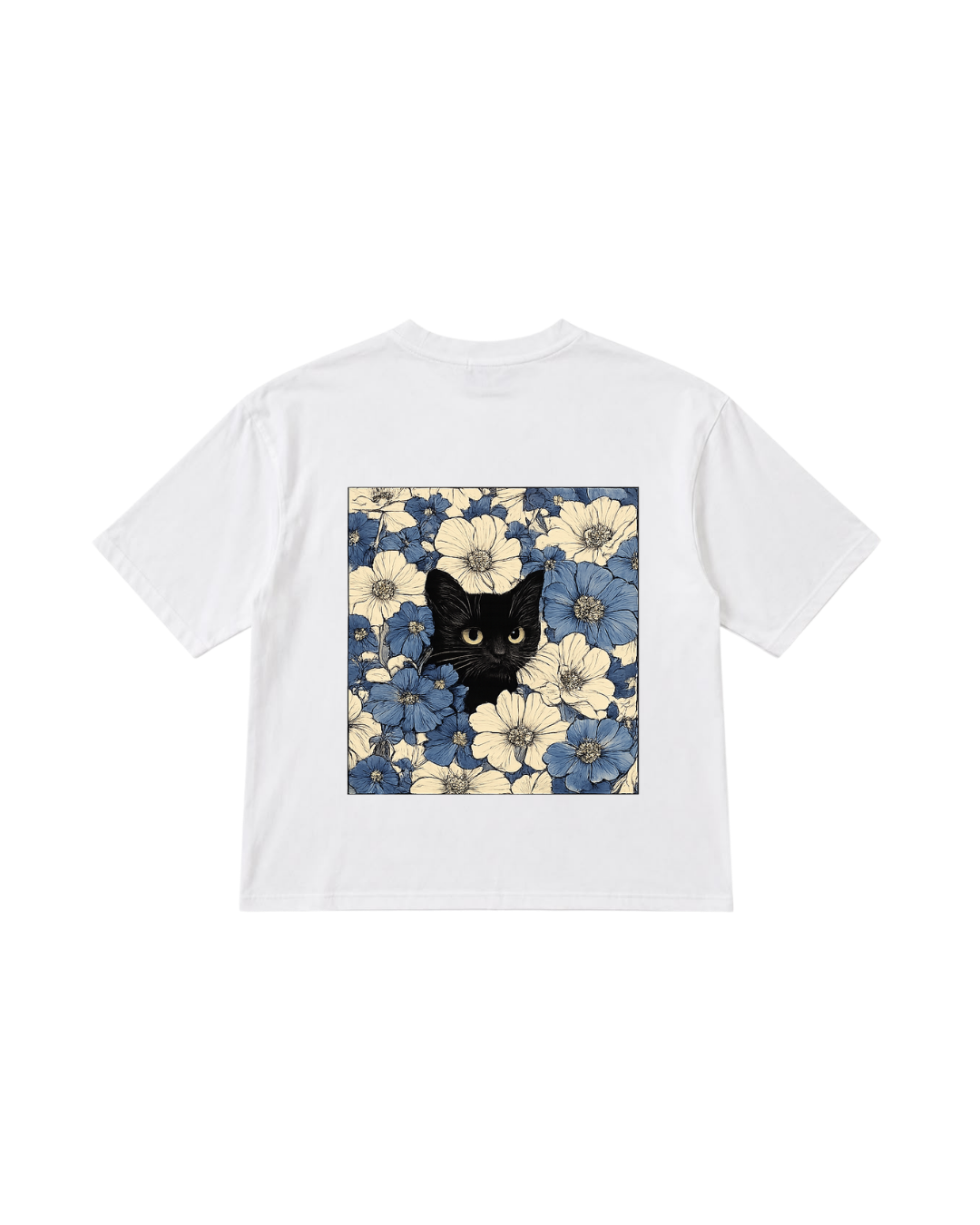 Midnight Cat Bloom Graphic Oversized T-Shirt