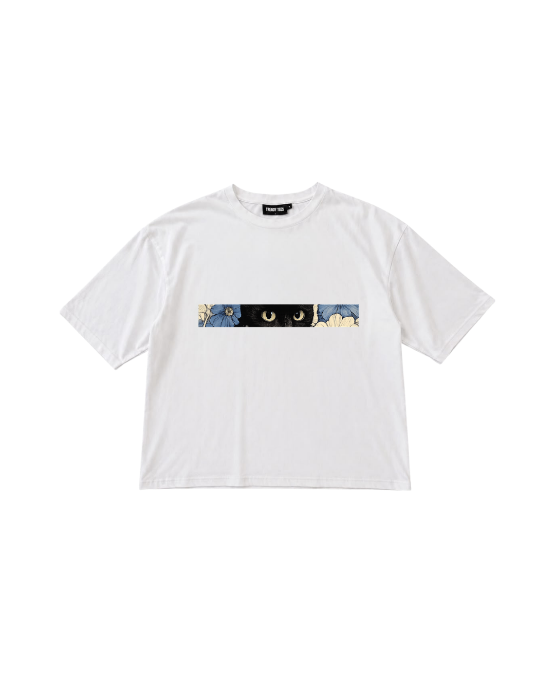 Midnight Cat Bloom Graphic Oversized T-Shirt